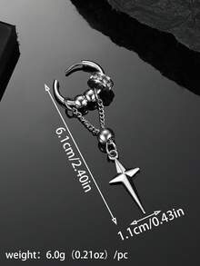 1 件不锈钢十字星吊坠链流苏钻球装饰男士耳环，时尚配饰 - 銀色 - 查看 3