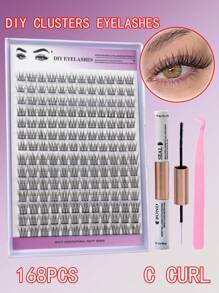 DIY Eyelash Extension Kit 168pcs Individual Lashes Cluster D Curl, 9-1mm Mix Lash Clusters With Lash Bond And Seal And Lash Applicator Tool For Self Application At Home