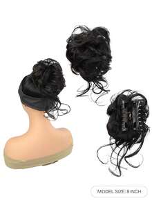 Clip de pelo de fibra sintética esponjoso, moño con clip, pieza de pelo para moño, fácil de usar, ligero y cómodo, adecuado para todas las mujeres - Negro - Ver 4