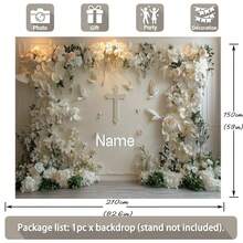 1 pieza Pancarta personalizable con nombre, fondo blanco, diseño floral de cruz blanca, personalización del nombre del bautizo, adecuado para bodas, baby showers, cumpleaños y otras ocasiones, material de vinilo, decorativa, multifuncional, reutilizable, exquisita, de moda, de alta calidad, colorida, moderna, personalizable, única, regalo ideal para él o ella, adecuado para novio, papá, novia, amor eterno - Multicolor - Ver 5