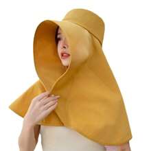 1 pieza Sombrero de ala ancha para mujer con protector facial, protección UV para el verano