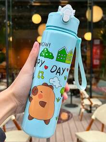 1 pieza Botella de agua con diseño de capibara de dibujos animados y pajita para niños pequeños y niños, botella de agua deportiva portátil a prueba de fugas y derrames de 800ml, adecuada para exteriores, viajes y escuela - Multicolor - Ver 7