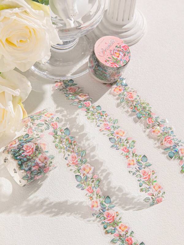 CANDY POETRY 1 Roll 1M Vintage Floral Washi Tape, Creative Aesthetic Stickers, DIY Decor Scrapbooking Craft Supplies, Gift, Personalized Scrapbook School Stationery,School Supplies,Back To School