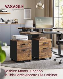 VASAGLE Lockable File Cabinet, Filing Pedestal With 2 Drawers, 5 Wheels, And Adjustable Hanging Rails, Textured Surface, For A4 And Letter Sized Papers, Home Office - Óxido marrón - Ver 2