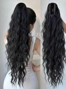 1pc Fashionable Ponytail Hair Extension, 26-28 Inch Long Water Wave Heat Resistant Synthetic Hairpiece, Suitable For Women And Girls For Party And Daily Use Hair Claws Claw Clips Hair Clips Hair Jaw Clip Hair Clamps Hair Clutch Hair Catcher Clip