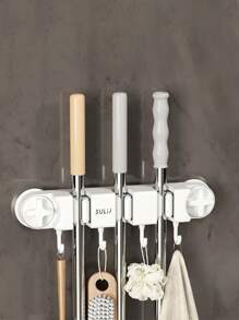 1 Stück 3 Fach/4 Fach Wandhalterung für Besen und Wischer für Badezimmer, Garten und Garage, bohrlochfrei, einfach zu installieren und praktischer Aufbewahrungsorganisator