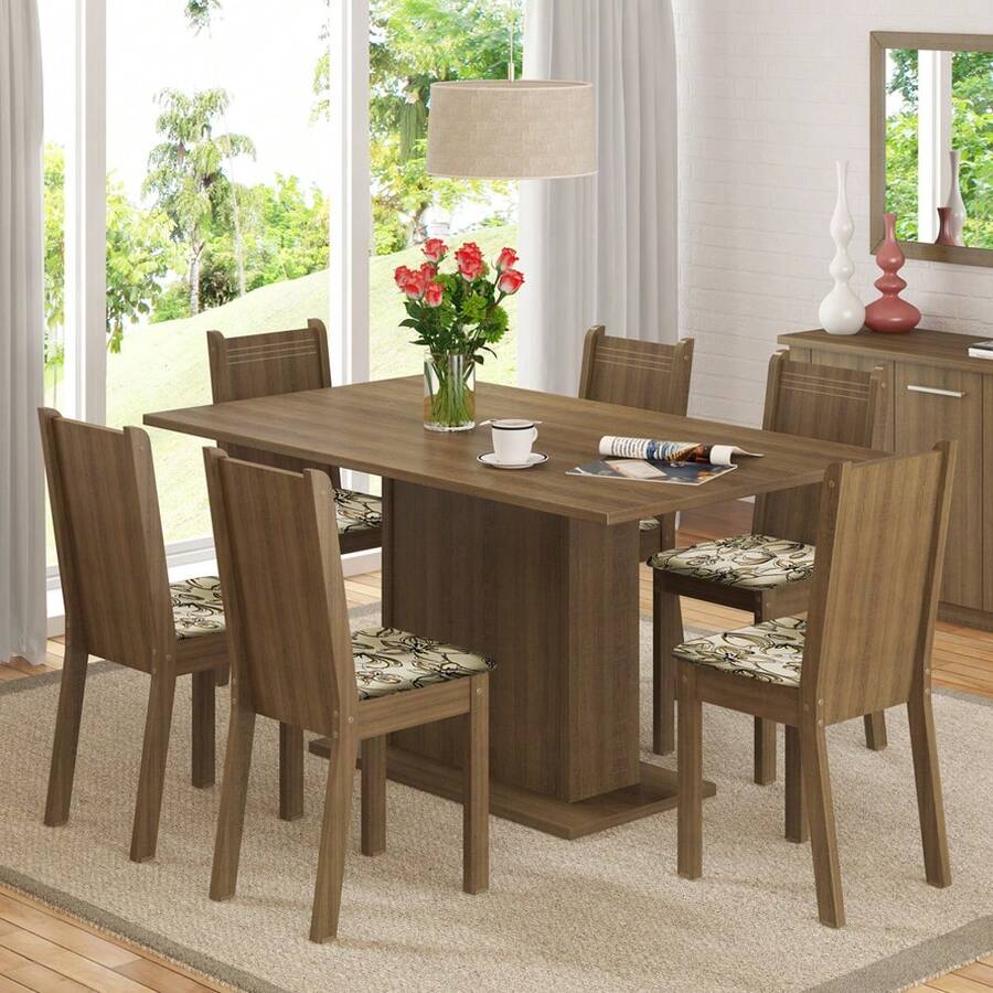 Madesa Megan Dining Room Table And 6 Chairs Rustic/Lily Beige - Brown/Lily/Beige - View 1