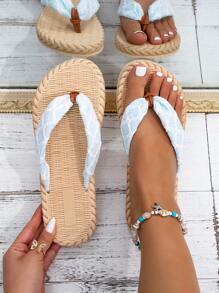 1 Stück blaue & weiße Riemen Flache Flip Flop Sandalen, geeignet für lässigen Gebrauch im Frühjahr, Sommer und Herbst, sowohl für Innen- als auch Außenbereich
