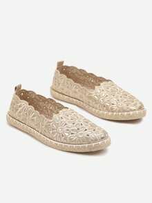 Vices Openwork Espadrilles I Blommönster Med Fläta - Guld - Visa 3