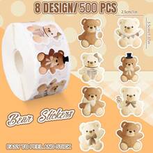 3Rolls Cute Cartoon Little Bear Gift Decoration Stickers,For Birthday B Aby Shower Party DIY Gift Packaging Decoration Label Stickers