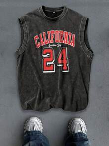 男式复古水洗“篮球风格 - 篮球传奇24”圆领背心