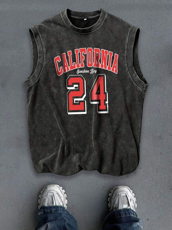 Vintage gewassen heren tanktop met ronde hals in "Basketball Style - The Legend Of Basketball 24"