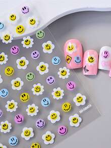 1张5D笑脸表情符号指甲贴纸微笑多彩美甲装饰自粘春夏贴花卡哇伊可爱配饰美甲贴花指甲设计美甲贴片美甲装饰指甲贴纸DIY