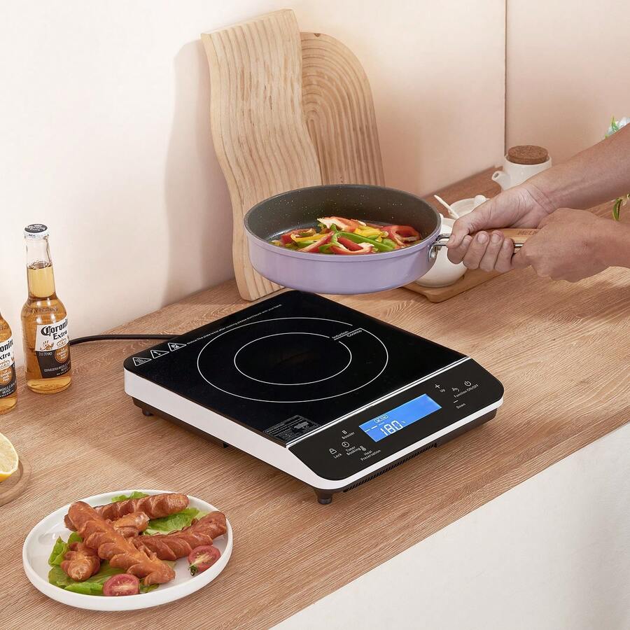 Portable Induction Cooktop, 1800W Electric Induction Burner With 9 Temperature Settings, Countertop Induction Hot Plate With 4H Timer, 24H Reservation, Child Lock, Easy To Clean, For Cooking - Bộ hẹn giờ 1800W 4H - Xem 1