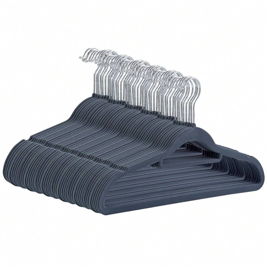 10pcs Flocked Covered Hanger, Horizontal Bar Clothes Rack For Daily Use