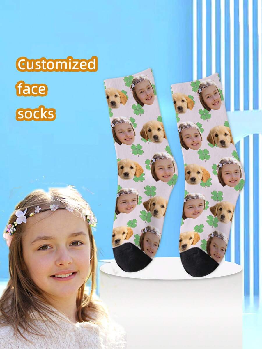 1 双定制脸部设计儿童中筒袜，个性化青少年袜子，带照片，为男孩和女孩定制有趣的图片，适合日常穿着、节日、生日礼物和其他场合