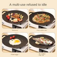 Padella per barbecue, piastra da barbecue antiaderente, conduzione del calore rapida, facile da cuocere, multifunzionale, griglia versatile, padella, padella a induzione rotonda piatta con doppia impugnatura, rivestimento antiaderente, padella tonda per barbecue, barbecue, pentola da cucina in ghisa per pizza, per barbecue all'aperto, cucina, ristorante, campeggio, picnic, negozio di barbecue, matrimonio, festa della mamma, festa del papà