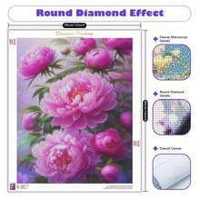 DIY 钻石画套装粉色牡丹圆形亚克力水钻花卉艺术家居装饰，全新钻石画套装 30x40 厘米无框 - 彩色 - 查看 3