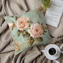 1 件洛可可粉色花卉复古印花单面装饰抱枕套，17.7*17.7 英寸，家居装饰靠垫套，适用于客厅沙发卧室，派对装饰礼物 - 款式D - 查看 10