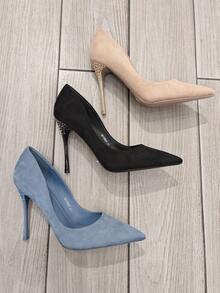 ELEGANTI DECOLTE IN CAMOSCIO SINTETICO CON TACCO 11CM CON STRASS - Blue - View 6