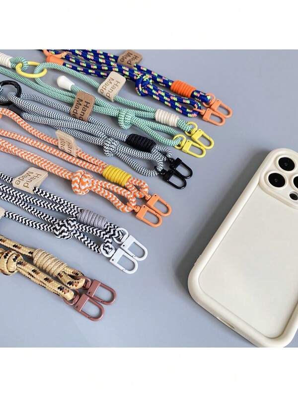 Cordão de nylon trançado bicolor com gancho para montanha, alça de ombro anti-perda, adequado para celular, câmera e chaves - acessório portátil para caminhadas ao ar livre, presentes de poliéster branco para mãe, família, amigos, aniversário, pingente de telefone de feriado, corrente de telefone