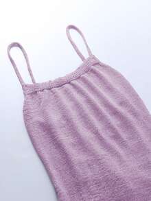 Solid Color Lace-Up Backless Sexy High Slit Knitted Dress - Purple - View 9