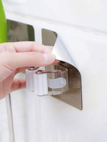 2pcs Creative Kitchen & Bathroom Adhesive Mop Holders, No-Drill Wall Mounted Mop Racks - Multicolor - View 4