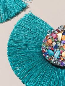 1 Pair Fashionable Pebble Tassel Drop Earrings - Blue - View 3