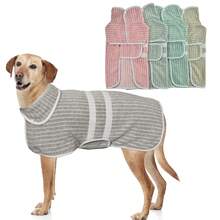 速干狗浴袍，条纹狗毛巾浴袍，超强吸水宠物浴袍，带可调节腰带，面料柔软