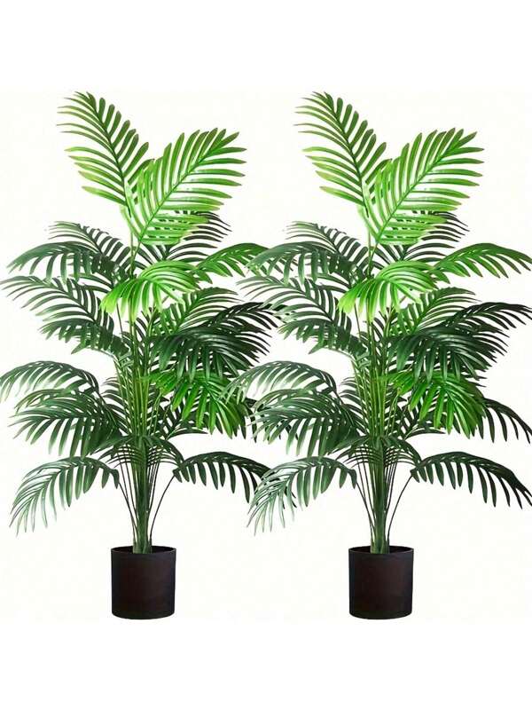 2 Pcs Realistic Artificial Plants (Around 26 Inches) - Long Stem Big Leaves, Suitable For Luxury Indoor/Outdoor Decor - Perfect For Weddings, Hotels, Gardens, Yards, Photography, Halloween And Christmas - Beautiful Green Plant Decoration