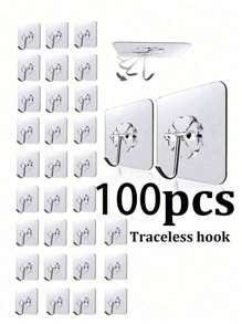 100/60/30/10pcs Adhesive Wall Hooks, Clear Self-Adhesive Hooks, Waterproof Damage-Free Hanging Hooks, Stainless Steel Detachable Wall Stickers, Bathroom Clothes Rack, Odorless Door Hanger, No-Drill Kitchen Hooks. Suitable For Bathroom, Shower, Kitchen, Outdoor, Towels, Keys. Transparent Strong Adhesive Hooks, No-Drill, Multi-Function Storage Rack, Ideal For Home, Kitchen, Bathroom, Living Room