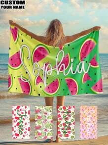 1pc Customized Beach Towel, Quick-Dry Swimming Towel, Comfortable Beach Goers Towel, Fashionable Pool Towel. Customizable With Names, Strawberry, Watermelon, Floral, Cute, Fun, Beautiful Yoga Mat, Beach Accessories, Perfect For Mother's Day, Birthday, Children's Day, Father's Day, Graduation, Wedding, Housewarming, Bathroom, Living Room, Bedroom, Home Bathroom Decor Summer, Beach Mode On Travel Essentials Travel Accessories Beach Essentials