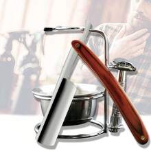 Men's Straight Razor Shaving Kit, XG High Carbon Steel Blades, Natural Wooden Handle, Shaving Brush, Comb, Scissors, With Storage Pouch, Gift For Valentine's Day, Christmas, Father's Day