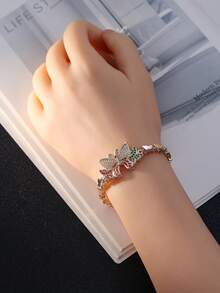 1 pieza Pulsera de encanto de mariposa apilable delicada de oro laminado tricolor, adecuada para uso romántico diario y vacaciones - Pulsera de mariposa - Ver 9