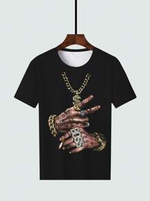 1pc Men's Plus Size Street Style Hip-Hop Creative Pattern T-Shirt, Suitable For All Seasons