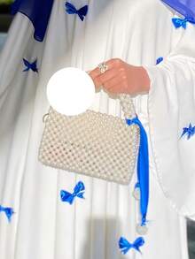 圆领蝴蝶结装饰阿巴亚长袍，端庄大方 - 藍色 - 查看 4