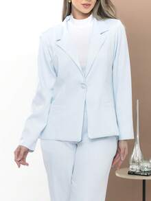 Women's Blazer And Tailored Pants Set - Baby Blue - View 10