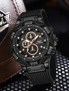 1pc Men's Silicone Strap Fashionable Casual Retro Dot Dial Quartz Watch For Daily Wear Or Holiday Gifts