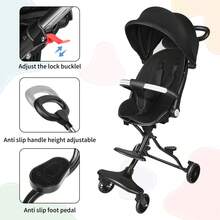 Triciclo infantil con capota, asiento para bebé, barra de empuje regulable en altura, 30*55*86,5cm