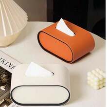 1pc Desktop Leather Tissue Box, Multi-Color Options Tissue Paper Storage Box, High-End Luxurious Oval Tissue Box, Multifunctional Coffee Table Tissue Box, Car Tissue Paper Storage Box - Multicolor - View 2