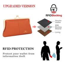 Royal Bagger RFID Kiss Lock Wallet – Solid Color Multi-Card Slot Card Holder, Genuine Leather Clutch Purse For Women - Burgundy - View 3
