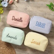 Corduroy Makeup Pouch Custom, Embroidered Name Makeup Bag, Travel Makeup Bag, Sanitary Napkin Storage Bag, Personalized Storage Bag, Makeup Bag, Travel Accessories Multi-Functional, Space-Saving, Letter, Striped Exquisite, Stylish, Tidy, Contracted, Casual, Basics Unique Treasurefinds, Adorable, Contracted, Monogrammed - Multicolor - View 6