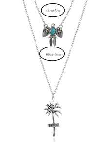 A Beach Vacation Style Pine Stone Multi-Layered Retro Necklace - Silver - View 4