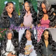 40 Inch 13x4 HD Transparent Lace Front Human Hair Wig - Body Wave 200% Density Frontal Wigs Human Hair Wigs For Women Pre Plucked With Baby Hair Natural Black Free Part - Natural Black - 查看 7