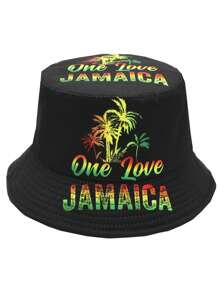 Cappello da pescatore alla moda con stampa "One Love", cappello da sole casual da esterno con protezione solare, unisex, stile giamaicano