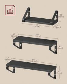 VASAGLE Wall Shelf, Floating Shelf, Set Of 3, Shelf, 2 Mounting Options, Display Shelf, For Living Room, Kitchen, Study, Bathroom, Ink Black And Matte Black - Black - View 5