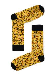 1 Pair Unisex Yellow Duck Printed Crew Socks, Suitable For All Seasons, Couples Design, Fall - Multicolor - View 1