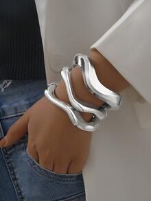 1pc Asymmetrical & Geometric & Punk Wave Design Simple Style High-End Metal Open Bangle Bracelet For Women, Suitable For Daily, Work, Commuting, Business Events, Parties, Dinners, Street Shopping, Music Festivals, Bars, And Socialites - wavy - View 7