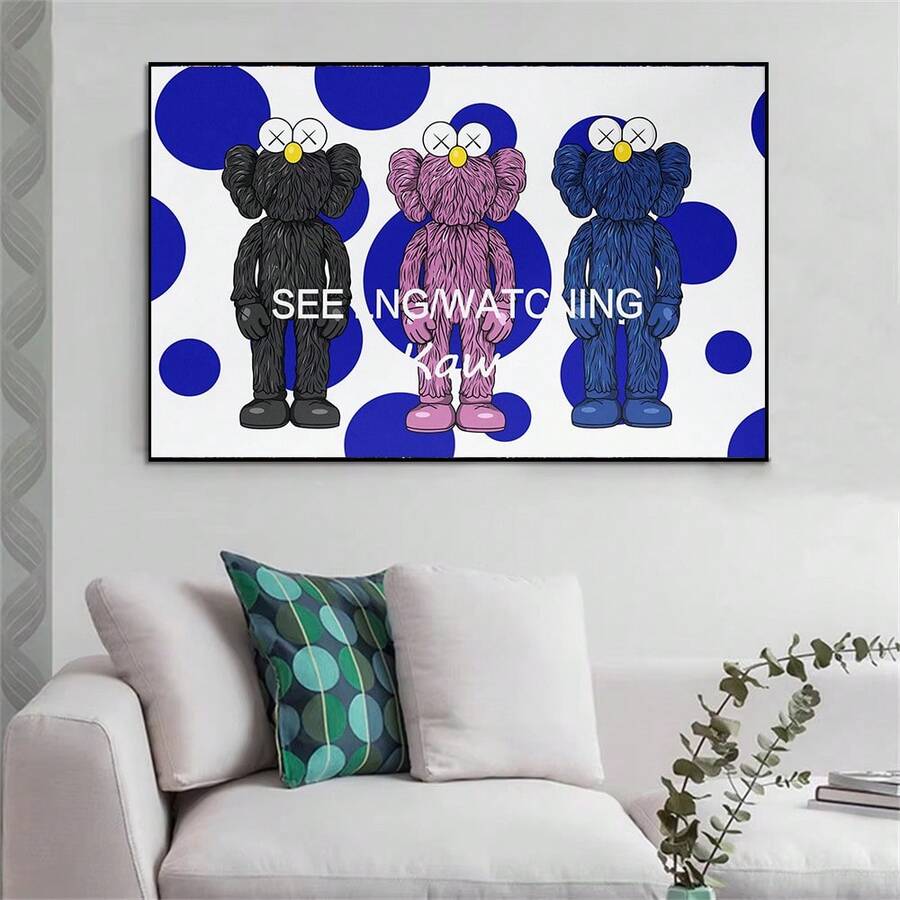 1 件 KAWS 风格家居装饰画 - Kaws 海报当代墙壁艺术画 | 背景艺术印刷品适用于卧室装饰、办公室或工作室装饰海报帆布印刷品，2D，非常适合房间装饰无框