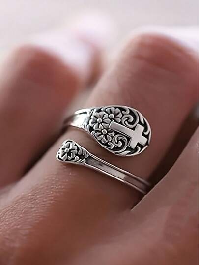 Regulowany otwarty pierścionek w stylu boho, regulowany pierścionek, wzór róży w stylu vintage, odpowiedni dla kobiet na co dzień, ponadczasowa elegancja, idealny wyjątkowy prezent dla kobiet, prezent dla rodziny i przyjaciół